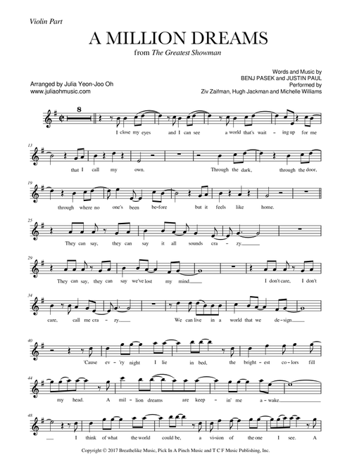 A Million Dreams (Arr. JULIA OH MUSIC | Julia Yeon-Joo Oh) - Pink (Violin and Piano)