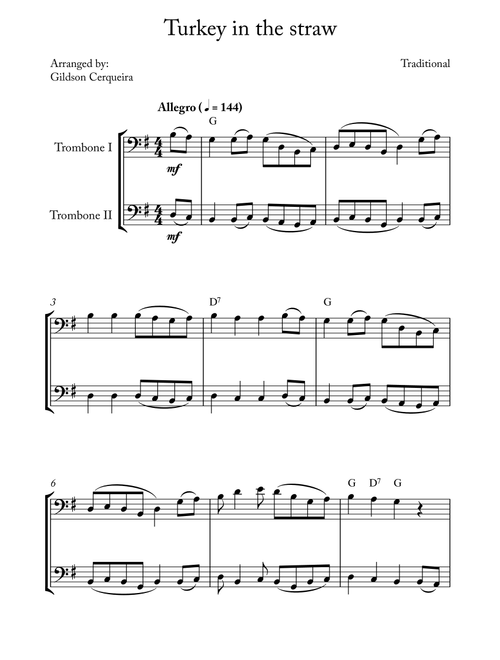 Turkey in the straw (Arr. Gildson Cerqueira) - Traditional (Trombone Duet)