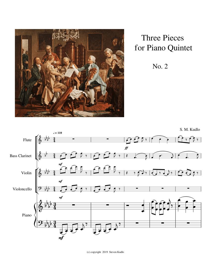 Three Pieces for Piano Quintet; No. 2 Sheet music for Piano, Flute ...