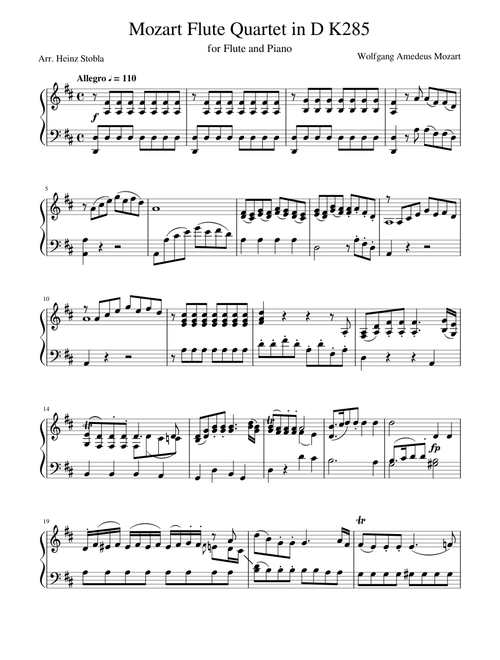 Mozart Flute Quartet in D For Flute and Piano K285