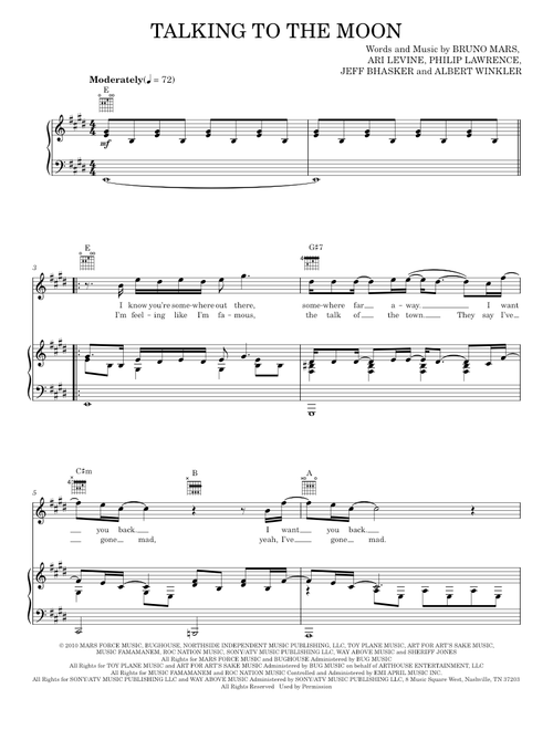 Talking to the moon - Bruno Mars (Piano-Vocal-Guitar)