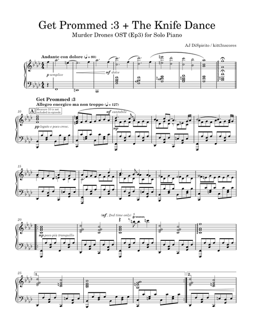 Get Prommed :3 + The Knife Dance — AJ DiSpirito | Murder Drones, Arr. for Solo Piano