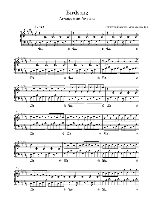 Birdsong Flawed Mangoes - Arrangement for Piano