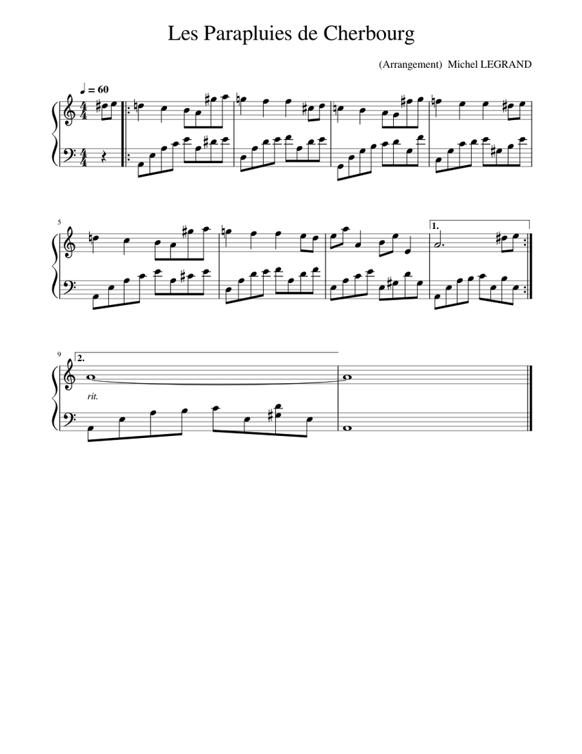 Les parapluies de cherbourg Michel Legrand Sheet music for Piano (Solo)