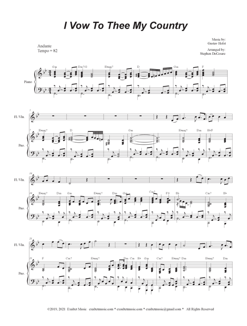 I Vow To Thee My Country (Flute or Violin solo and Piano) (Arr. Stephen DeCesare) (Flute and Piano)