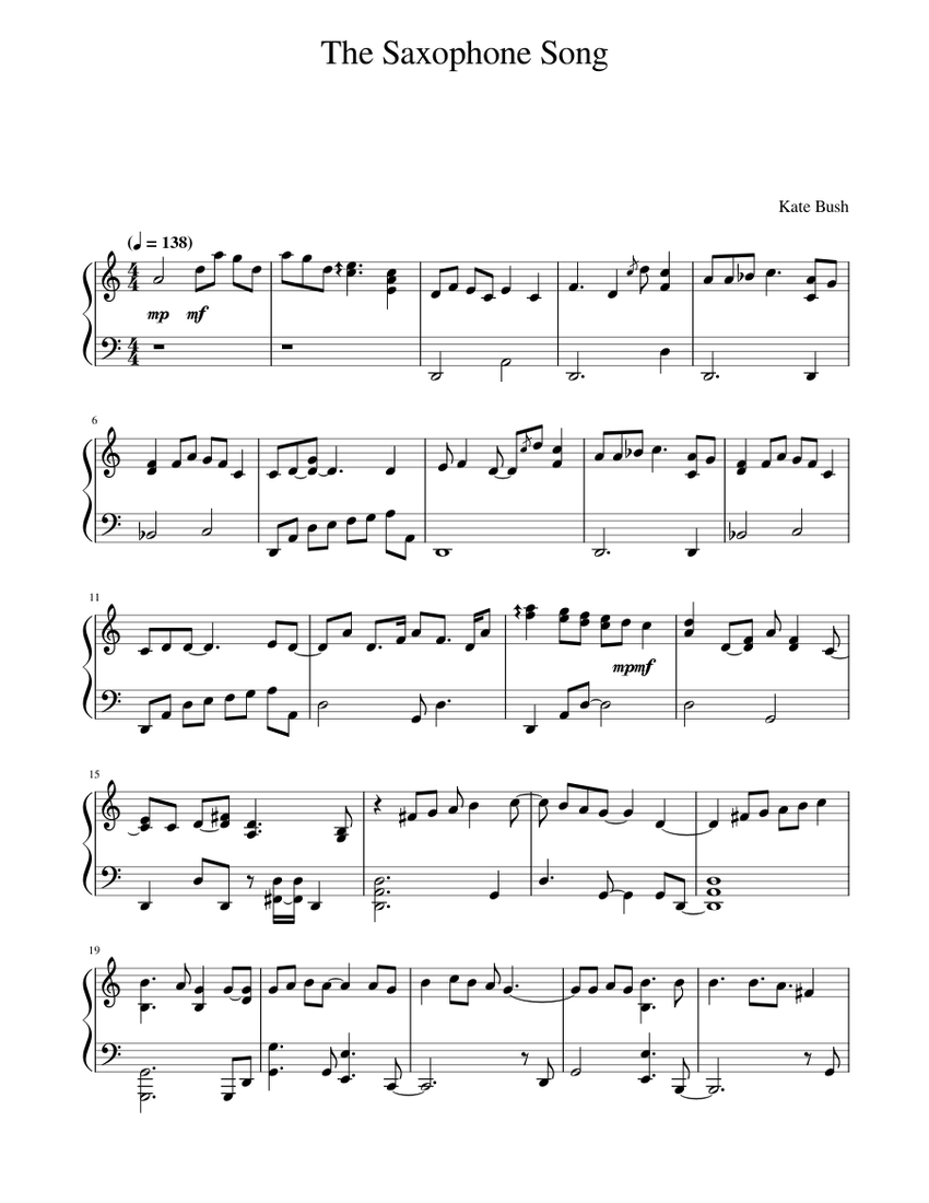 The saxophone song Kate Bush Sheet music for Piano (Solo)