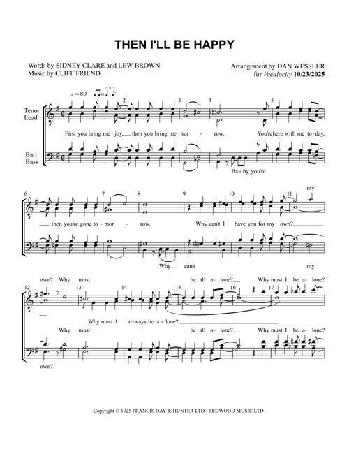 Then I'll Be Happy (Arr. Dan Wessler) - Cliff Friend, Lew Brown, Sidney Clare (Choral, TTBB)
