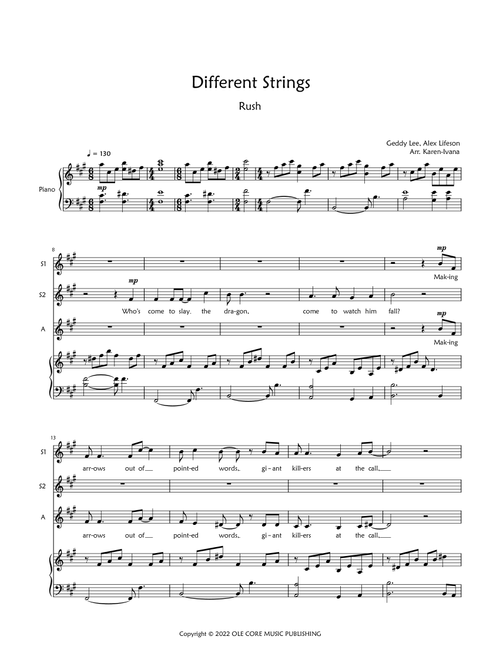 Different Strings (Arr. Karen Ivana) - Geddy Lee, Alex Lifeson (Choral, SSA)
