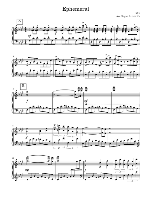 Ephemeral – Mili (FULL piano solo)