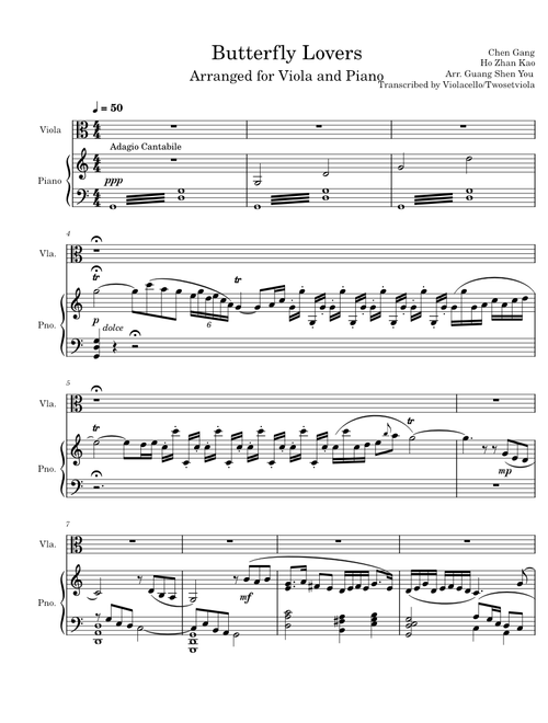 Butterfly Lovers Violin Concerto - Transcribed for Viola (WIP)