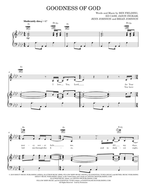 Goodness Of God - Bethel Music and Jenn Johnson (Piano-Vocal-Guitar)