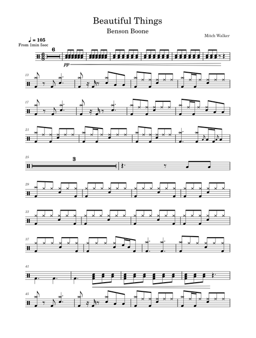 Beautiful Things – Benson Boone Beautiful Things drum score drums transcription drum notes