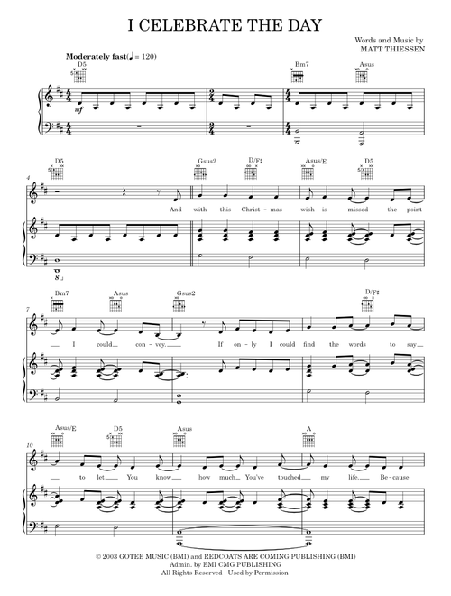 I celebrate the day - Relient K (Piano-Vocal-Guitar)