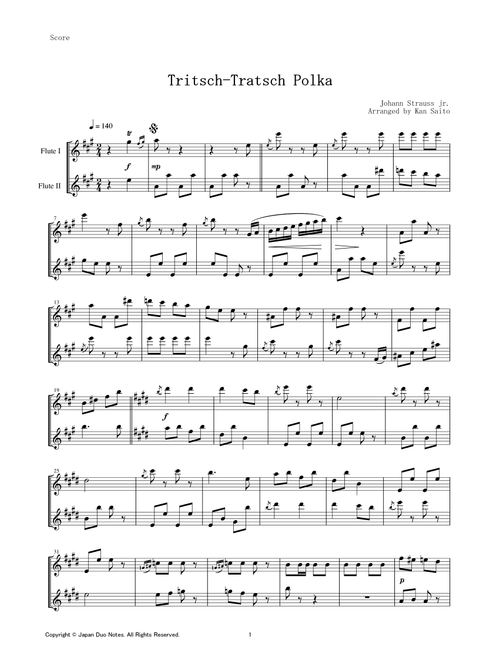 Tritsch-Tratsch-Polka / Johann Strauss II (Arr. Kan Saito / Japan Duo Notes) (Flute Duet)
