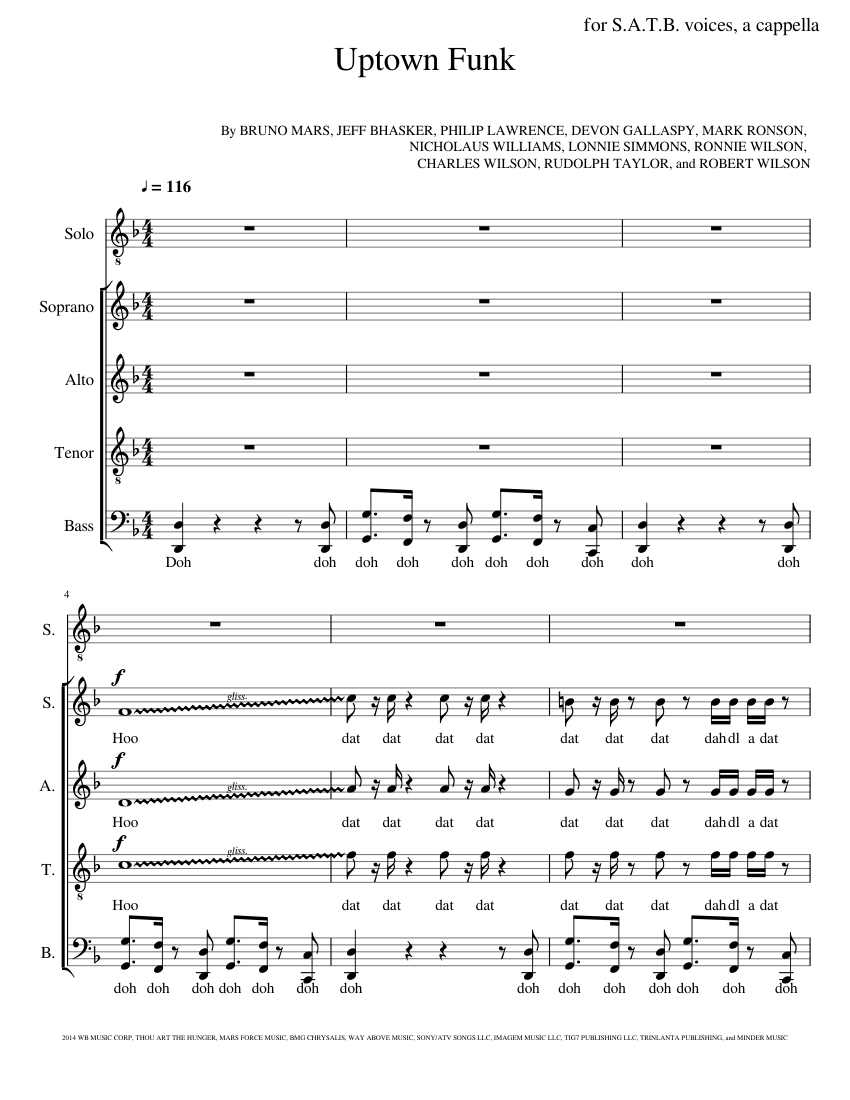 Uptown Funk Sheet music for Soprano, Alto, Tenor, Bass voice (Choral ...