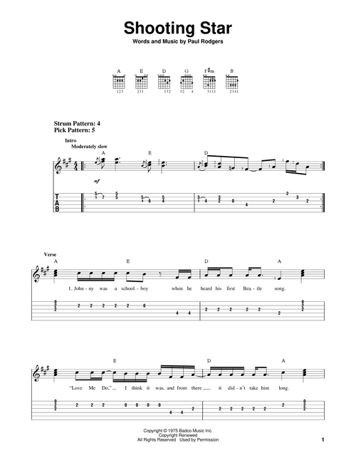 Shooting Star - Bad Company (Easy Guitar with TAB)
