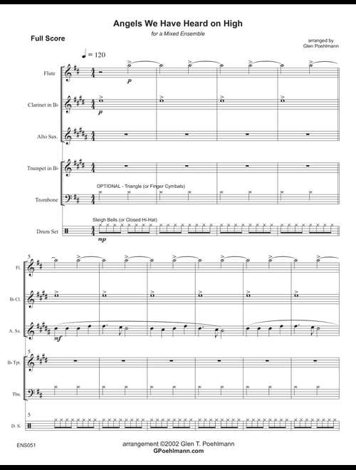 ANGELS WE HAVE HEARD ON HIGH - MIXED ENSEMBLE with optional Piano (Arr. Glen Poehlmann) - Traditional French Melody (Large Ensemble)
