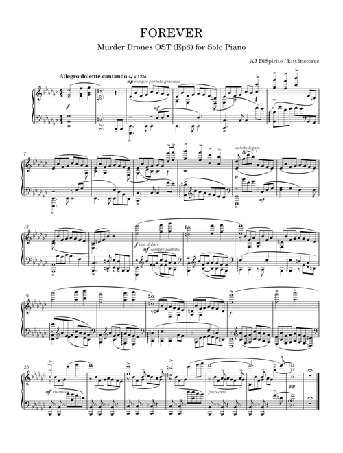 FOREVER — AJ DiSpirito | Murder Drones, Arr. for Solo Piano