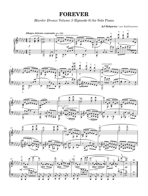 FOREVER — AJ DiSpirito | Murder Drones, Arr. for Solo Piano