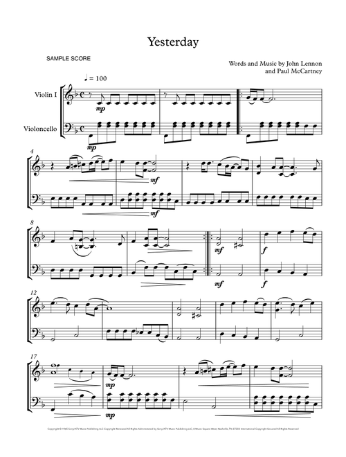 Yesterday (Arr. Sherry Lewis) - Adam Levine & Tony Lucca (Instrumental Duet)