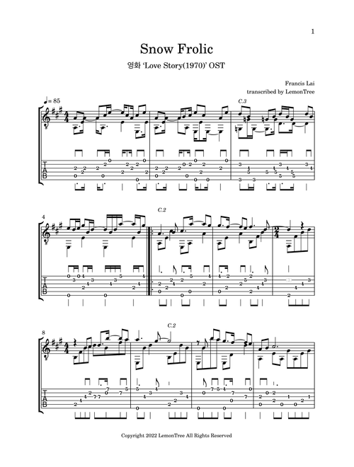 Snow Frolic (Arr. LemonTree) - Francis Lai (Solo Guitar)