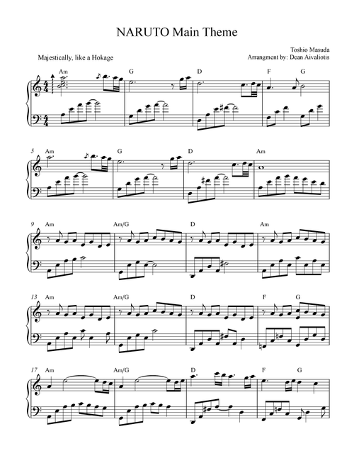 Naruto Main Theme (Arr. Dean Aivaliotis) - Musashi Purojekuto (Piano Solo)