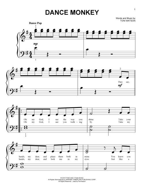 Dance Monkey - Tones And I (Big Note Piano)