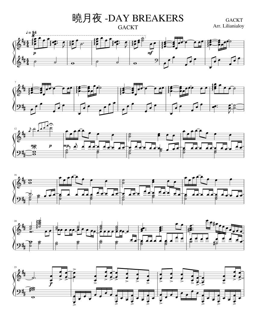 Akatsukizukuyo Day Breakers (GACKT) - upper intermediate Sheet music for  Piano (Solo) | Musescore.com