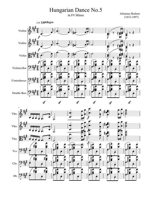 Hungarian Dance No.5 by Johahnnes Brahms(1833-1897)for Strings Orchestra