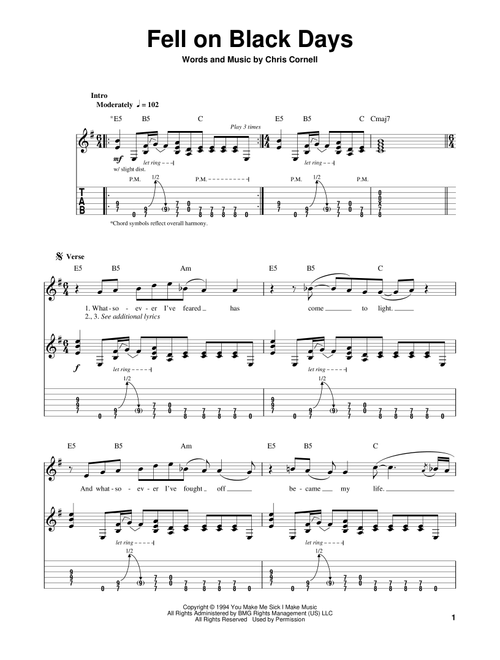 Fell On Black Days - Soundgarden (Guitar Tab Play-Along)