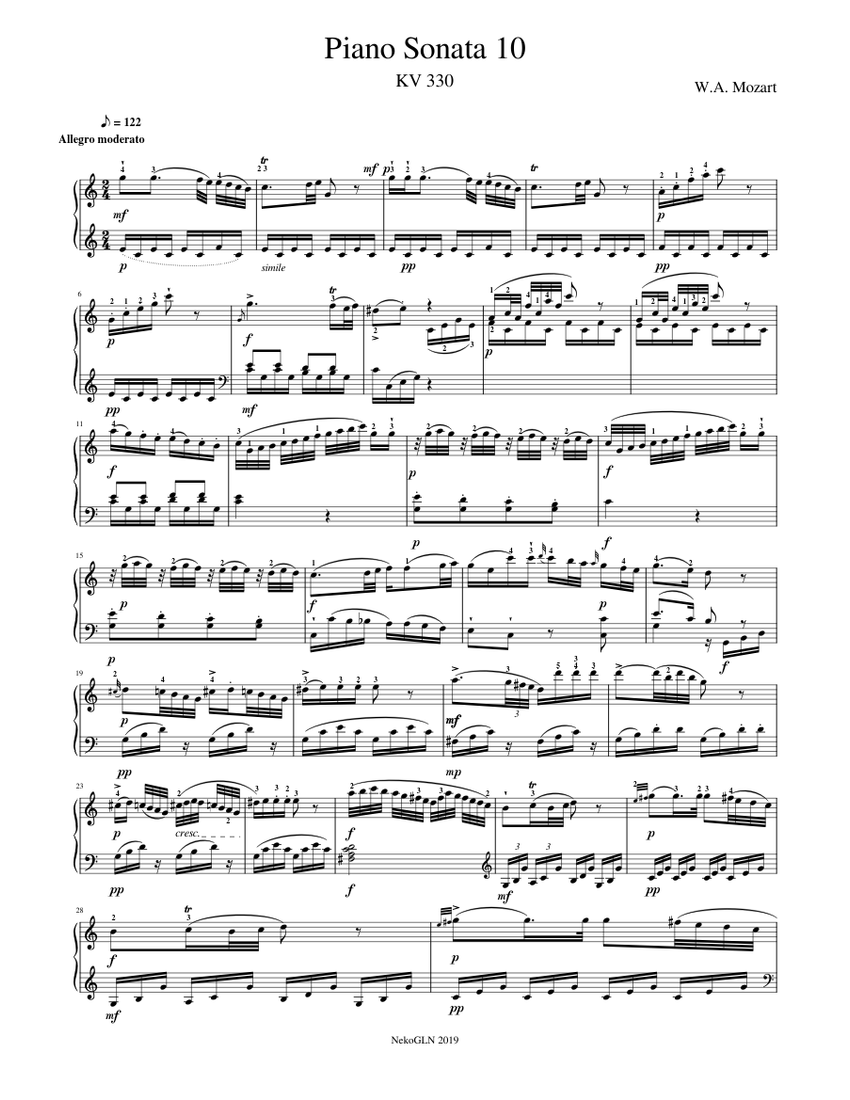 Piano Sonata 10 - KV 330 | Mozart Sheet Music for Piano (Solo