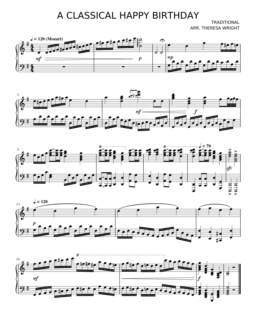 Mozart's Happy Birthday – Misc Traditional Sheet Music for Piano (Solo ...