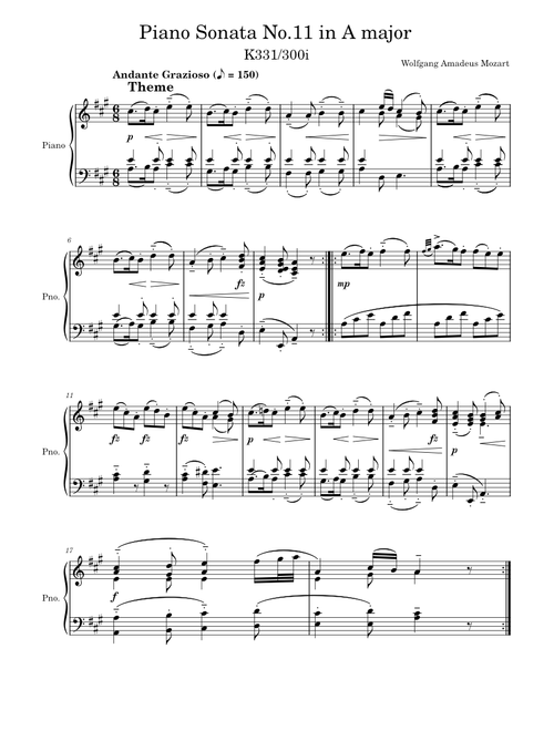 Piano Sonata No.11 in A major-K.331(W. A. Mozart)