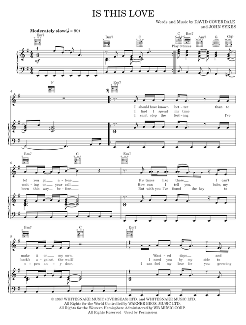 Is this love - Whitesnake (Piano-Vocal-Guitar)