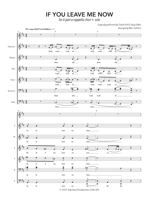 If You Leave Me Now (Arr. Marc Sokolson) - Charlie Puth Feat. Boyz Ii Men (Choral, SATB)