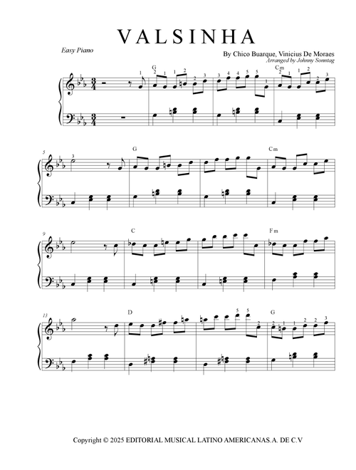 Valsinha (Arr. Johnny Sonntag) - Chico Buarque, Vinicius de Moraes (Easy Piano)