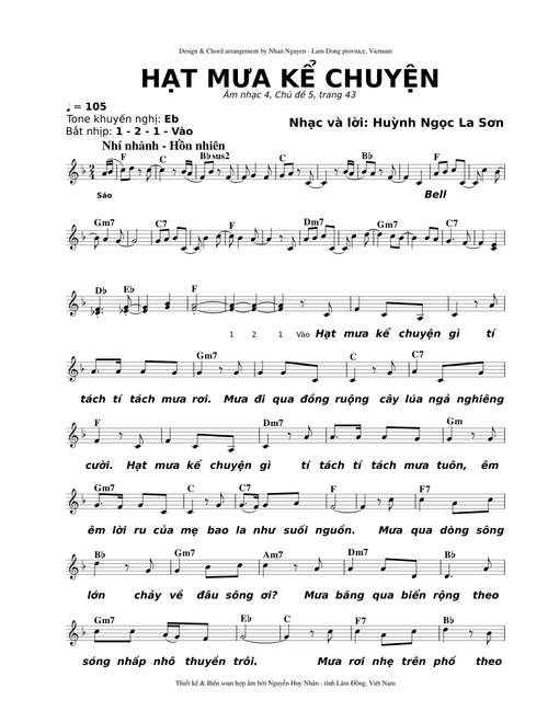 HẠT MƯA KỂ CHUYỆN (Âm nhạc 4, Chủ đề 5, trang 48 - Bản nhạc đã soạn sẵn intro và hợp âm chuẩn)