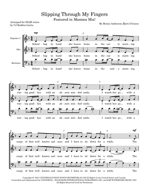 Slipping Through My Fingers (Arr. CJ Redden-Liotta) - ABBA (Choral, SAB)