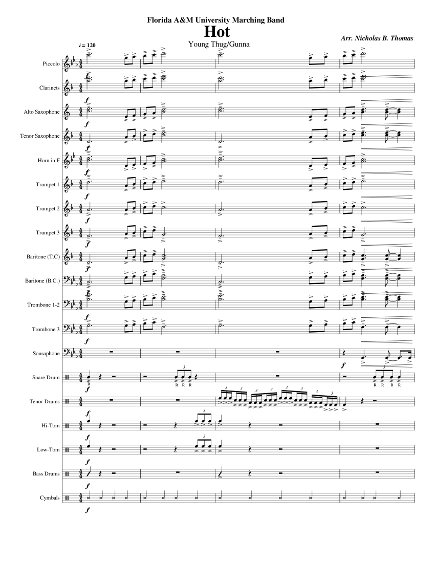 Hot (FAMU) Sheet Music for Trombone, Euphonium, Flute piccolo, Clarinet ...