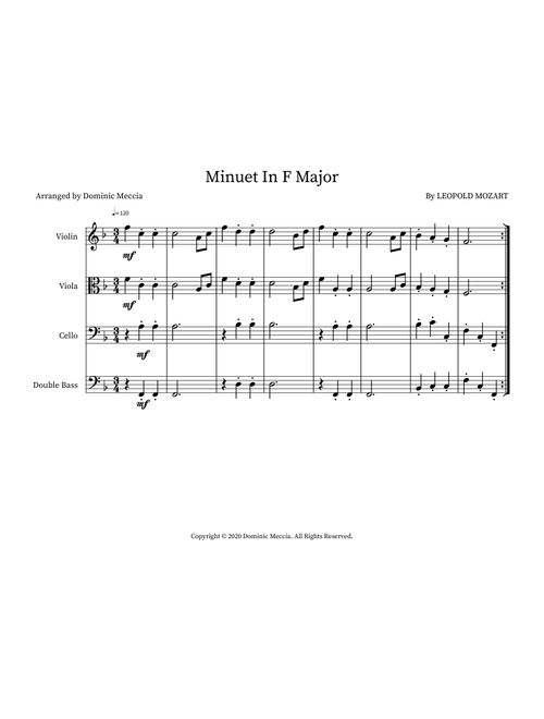 Minuet In F Major (Arr. Dominic Meccia) - Leopold Mozart (Small Ensemble)