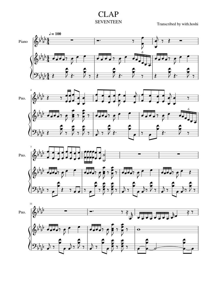 Seventeen - Clap (piano+voice) Sheet Music for Piano (Piano