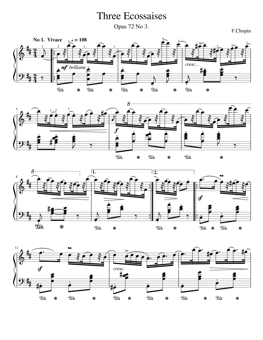 Chopin - 3 Ecossaises. Op. 72 Sheet Music for Piano (Solo