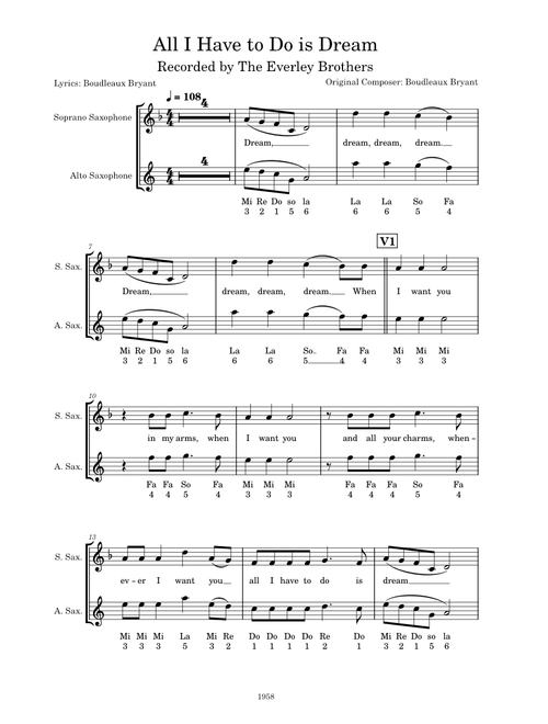 All i have to do is dream – Boudleaux Bryant (Sax Duet)