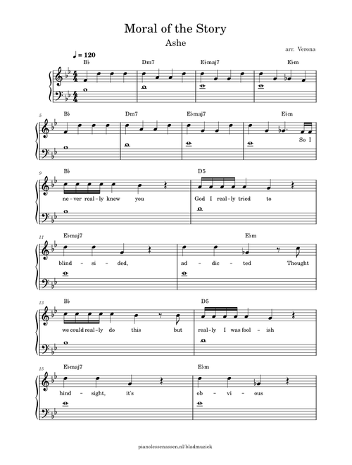 Moral of the Story - Ashe (with lyrics & chords) EASY piano (beginner)