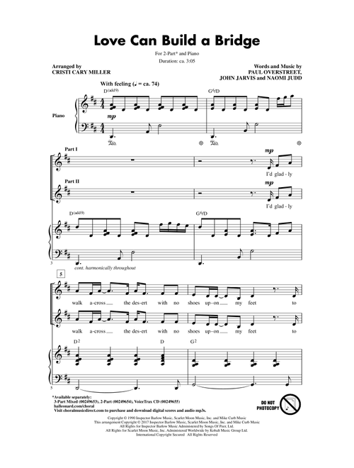 Love Can Build A Bridge (Arr. Cristi Cary Miller) - Naomi Judd, John Jarvis, Paul Overstreet (Choral, 2-Part)
