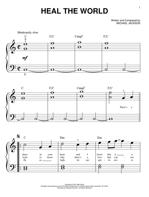 Heal The World - Michael Jackson (Big Note Piano)