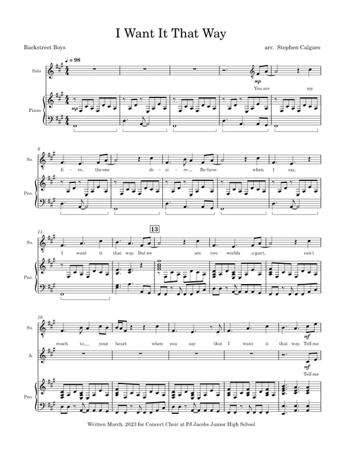 I Want It That Way – Backstreet Boys (SATB w/ Piano)