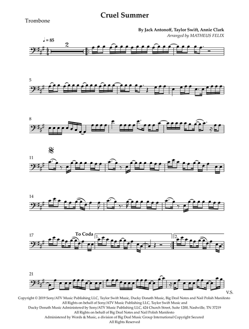 Cruel Summer (Arr. Matheus Felix) - Taylor Swift (Trombone Solo)
