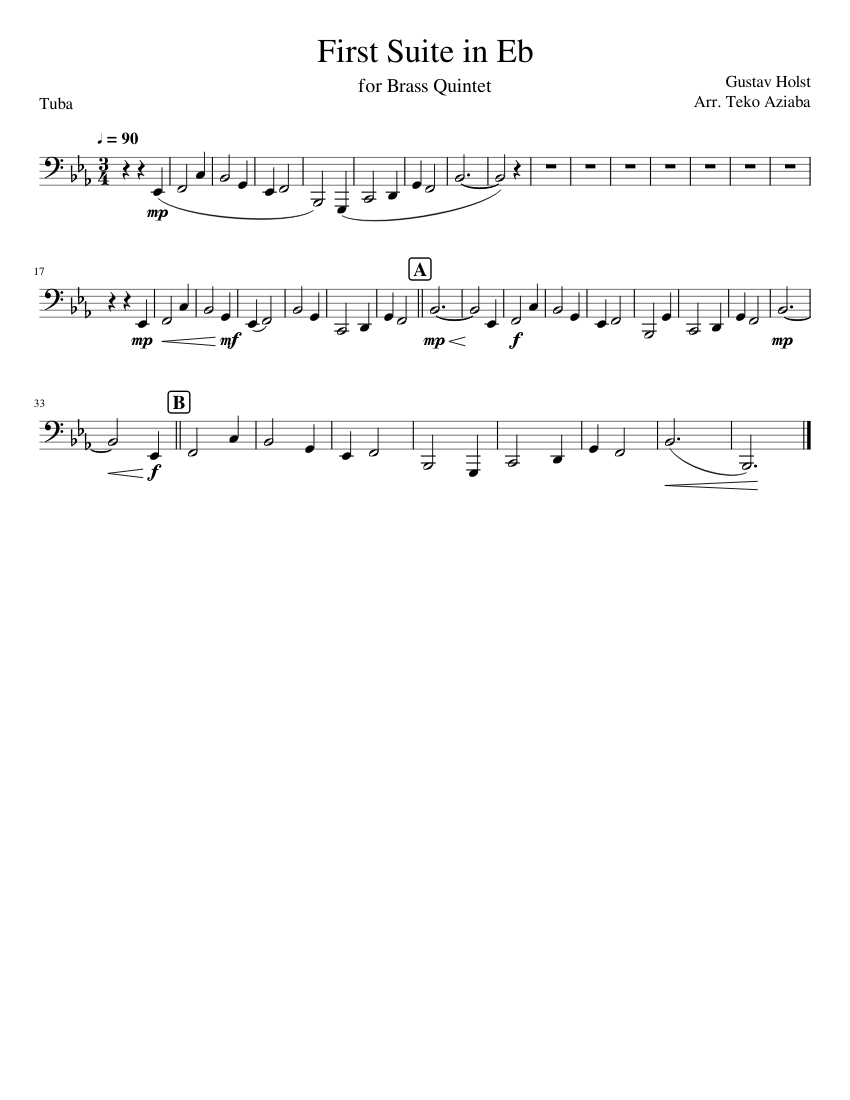 First Suite in Eb-Tuba Sheet Music for Tuba (Solo) | MuseScore.com