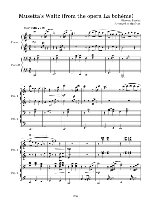 Quando Men Vo (Musetta's Waltz) – Giacomo Puccini Musetta's Waltz  from the opera La bohème